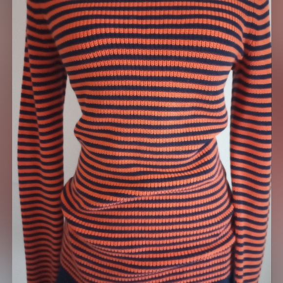 Ralph Lauren Orange Navy Blue Striped Shaker Knit Boat Neck Sweater Size Small - Picture 4 of 15